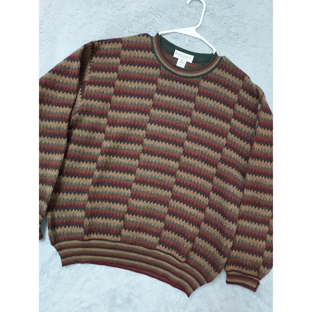 Vintage Tricots St Raphael Sweater Mens Medium Merino Wool Striped Geometric